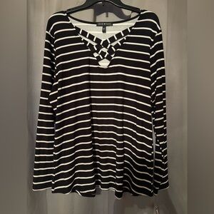 Derek Heart Black and White Striped Long Sleeve Top